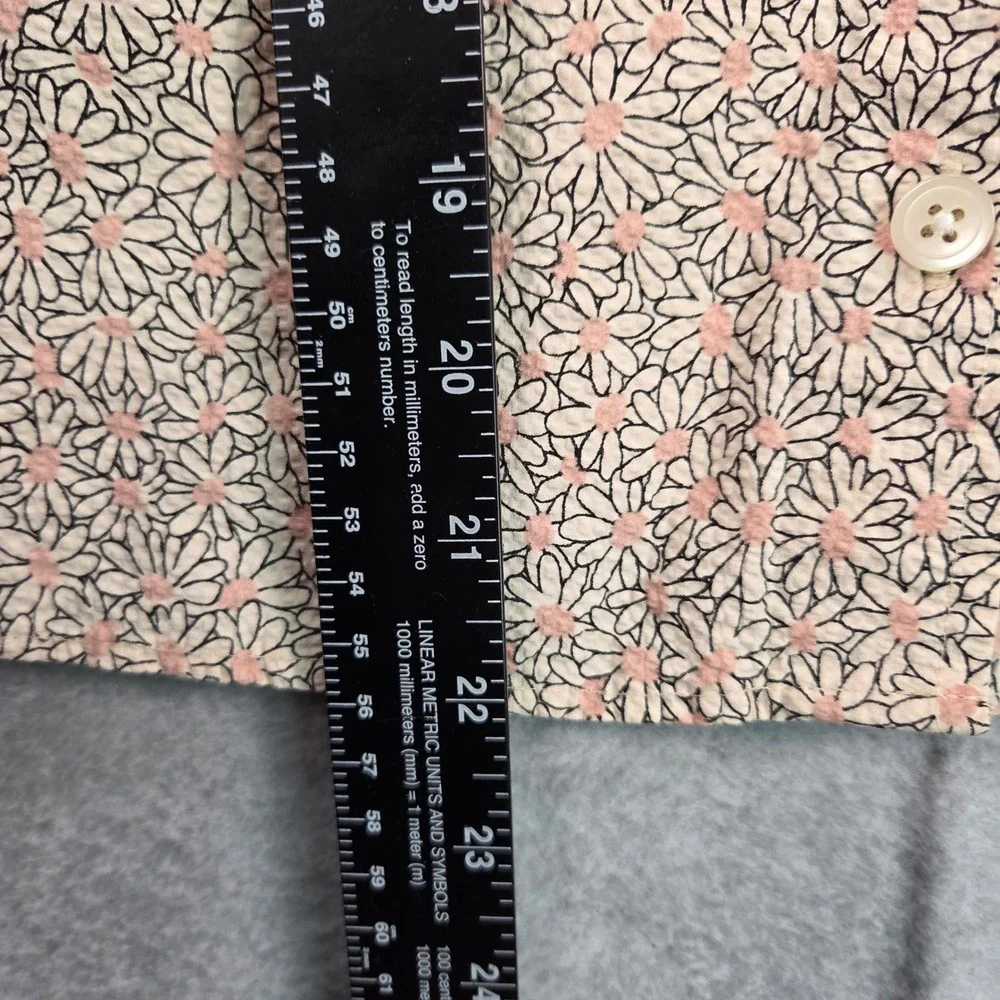 Madewell Button Front Top Women 10 Pink Floral Sleeve V-Neck Seersucker